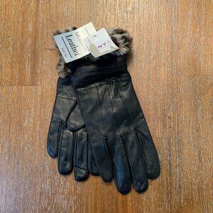 NWT Leather gloves M/L with decorative trim at wrist by NYA (New York Acc Group)